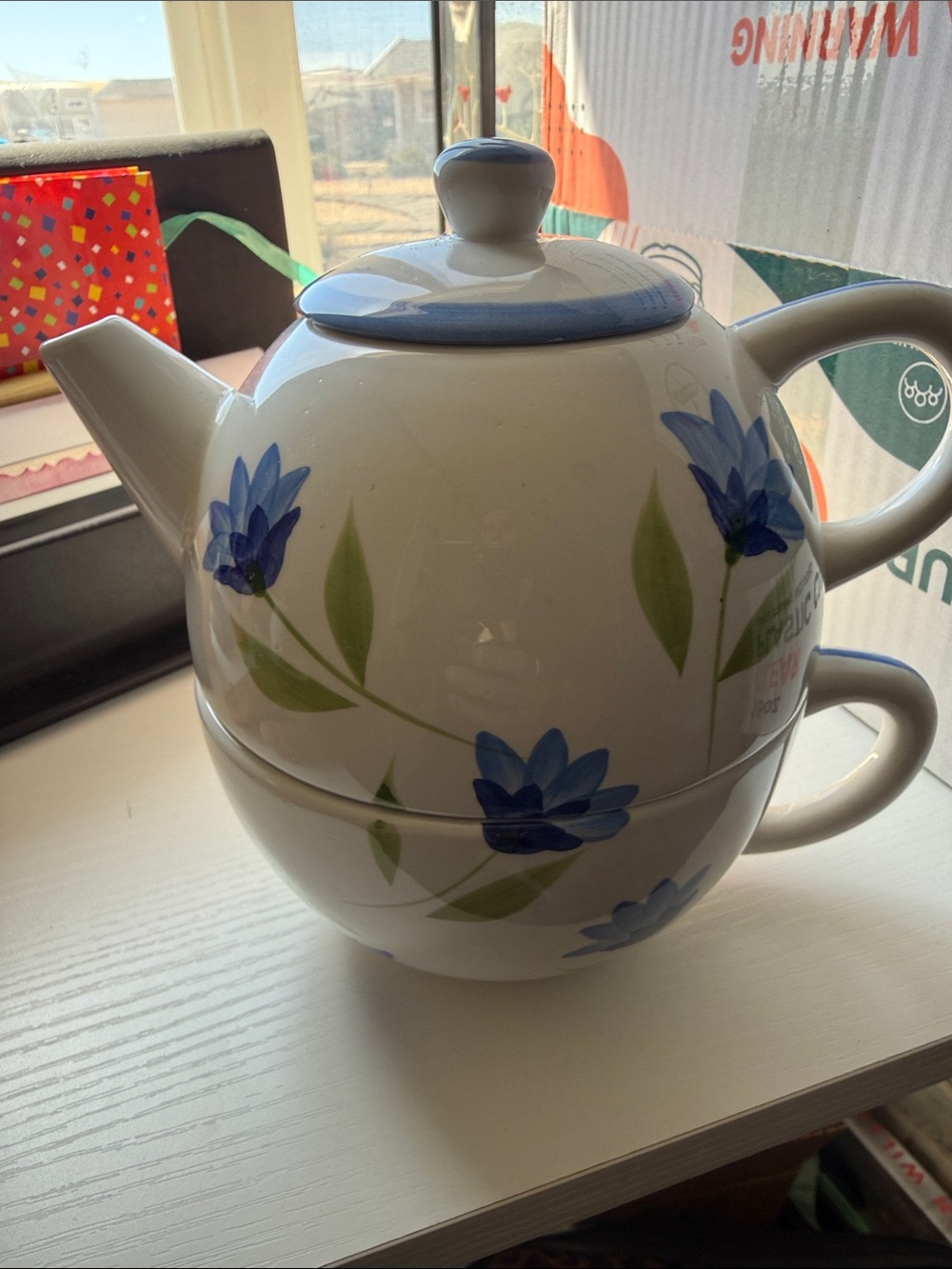 Verona Blue Floral Ceramic Tea for One Set - Picture 3 of 8